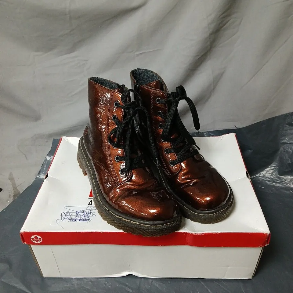 RIEKER LACE ANKLE BOOTS BRONZE SIZE 38 BOXED