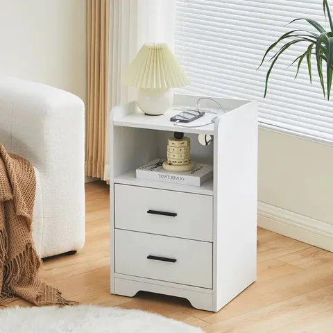 BOXED LYA MANUFACTURED WOOD BEDSIDE TABLE - WHITE (1 BOX)