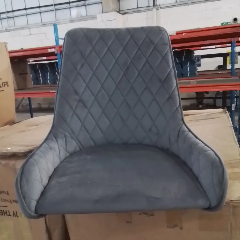 BOXED ARIM SET OF TWO GREY VELVET DIAMOND STITCH UPHOLSTERED DINING CHAIRS