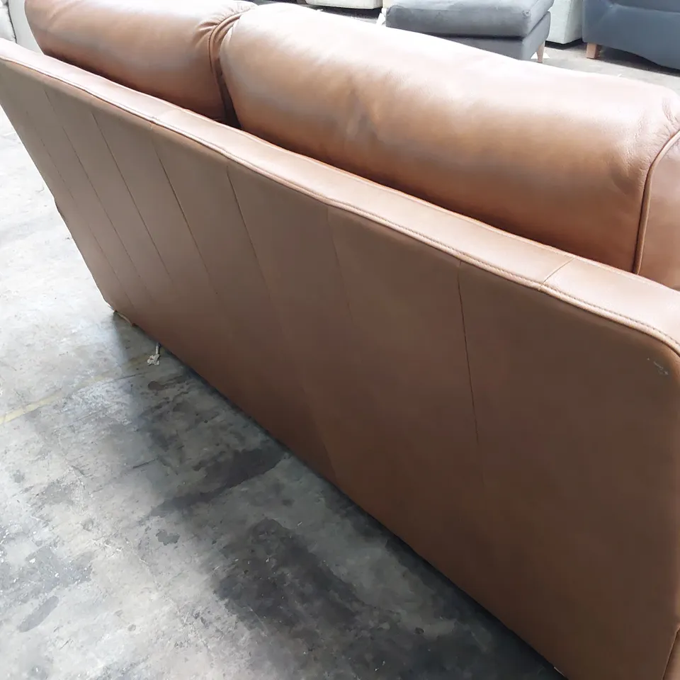QUALITY BRITISH DESIGNER G PLAN HANNINGTON THREE SEATER SOFA DALLAS TAN LEATHER 