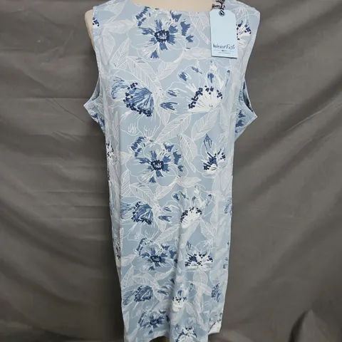 WEIRD FISH ADENA ORGANIC PRINTED JERSEY SHIFT DRESS IN PALE DENIM SIZE 14