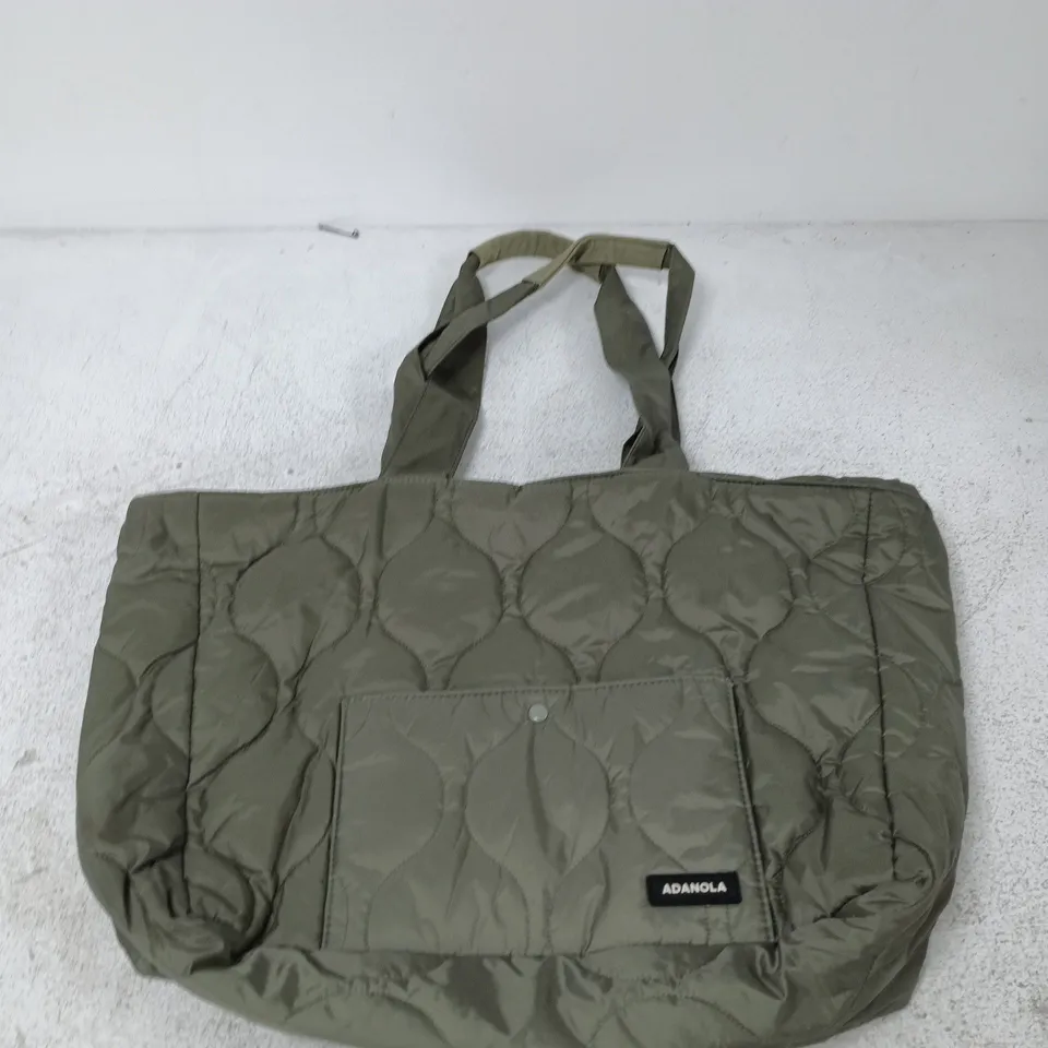  ADANOLA QUILTED NYLON TOTE BAG IN OLIVE GREEN