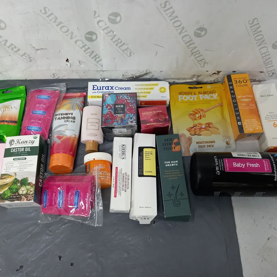 BOX OF APPROXIMATELY 12 ASSORTED COSMETIC ITEMS TO INCLUDE - TARTE TINTED SERUM - PASANTE CONDOMS - DR.C.TUNA SUN BRONZING OIL ETC.