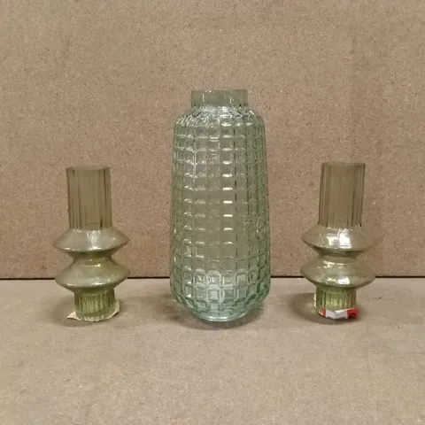 3 x ASSORTED DESIGNER GLASS VASES