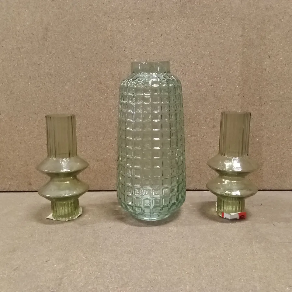 3 x ASSORTED DESIGNER GLASS VASES