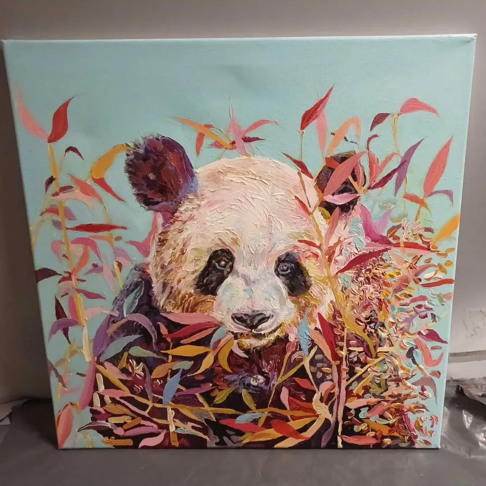 PANDA THEMED HAND PAINTED WALL ART - APPROX 50X50CM