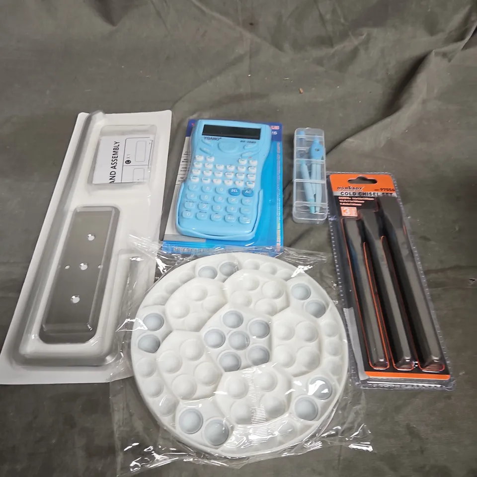 APPROXIMATELY 10 ASSORTED HOUSEHOLD ITEMS TOO INCLUDE CALCULATORS , CHISELS , ETC 