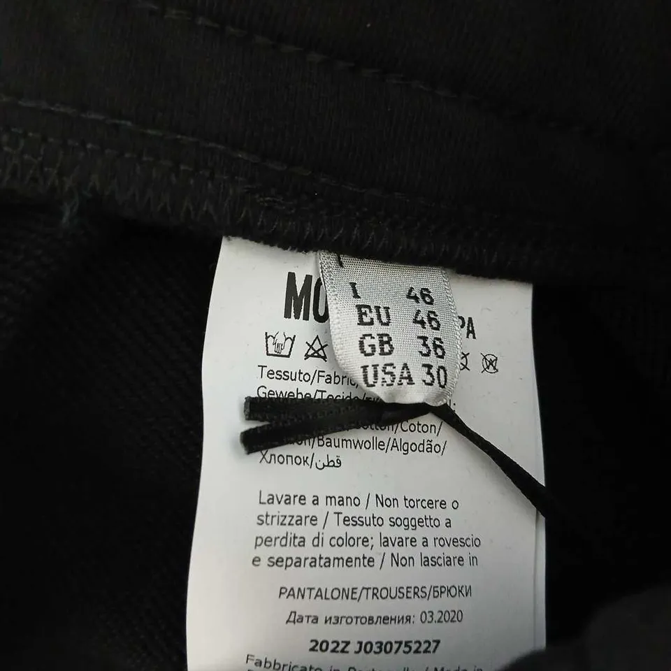 MOSCHINO COUTURE! MILANO BLACK TROUSERS – MEN'S, UK 38 (EU 46 / USA 30) – MADE IN PORTUGAL
