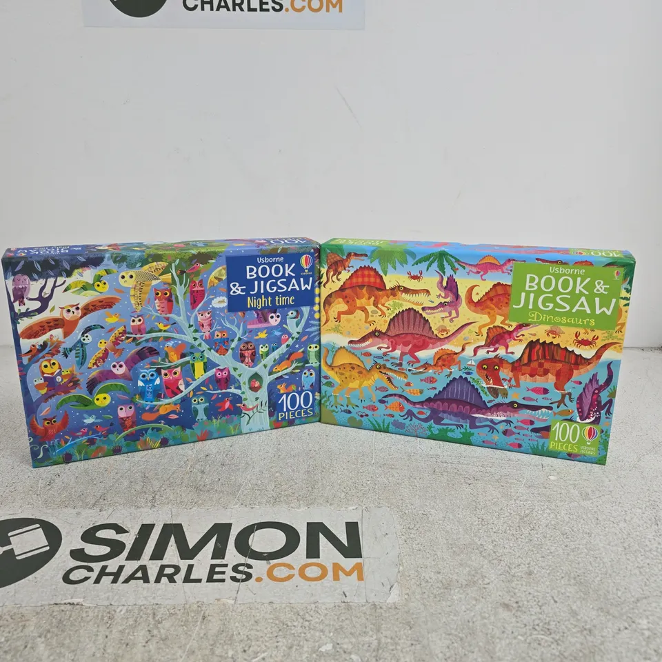 SET OF 2 ASSORTED USBORNE BOOK AND JIGSAWS (NIGHT TIME/DINOSAURS)