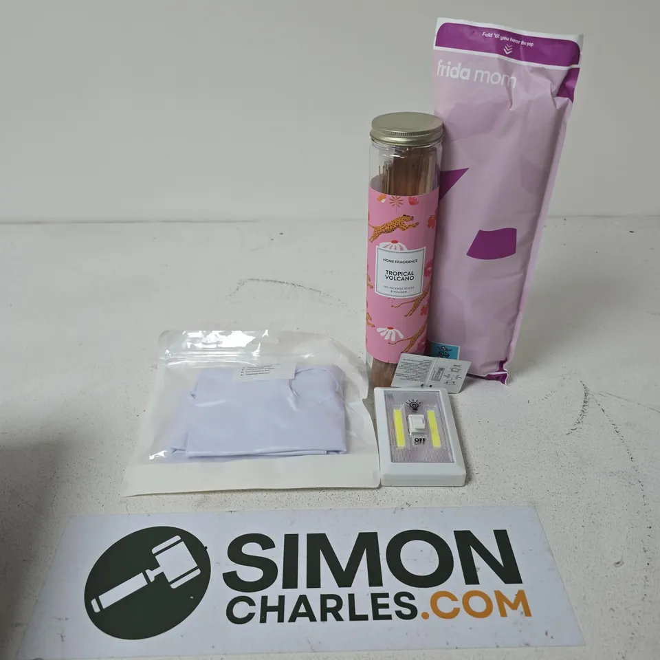 APPROXIMATELY 12 ASSORTED HOUSEHOLD ITEMS TO INCLUDE LED LIGHT, INCENSE STICKS, COLD PADS, ETC