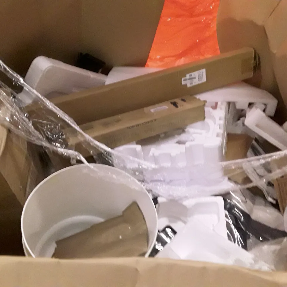 PALLET OF ASSORTED PRODUCTS INCLUDING AIR FRYER, OFFICE CHAIR, TV STAND, NON STICK TABLE GRILL, TOILET SEAT 