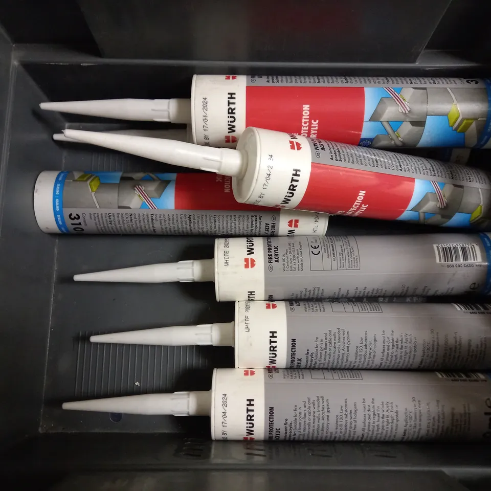 BOX OF APPROX 10 ITEMS TO INCLUDE UPOL ADHESIVE SEALANT AND WURTH FIRE PROTECTION ACRYLIC