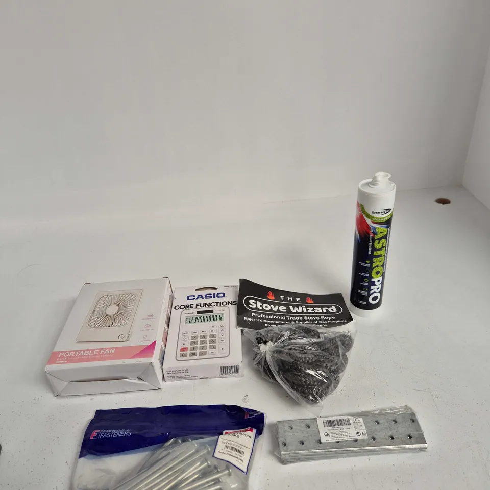 TOTE OF APPROXIMATELY 10 ASSORTED ITEMS INCLUDING BOND IT ASTRO PRO, NAIL PLATES AND THE STOVE WIZARD PROFESSIONAL TRADE STOVE ROPE