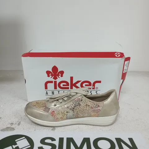 RIEKER LADIES' METALLIC SNAKESKIN-PATTERN TRAINERS WITH ZIP DETAIL – BOXED SIZE EU 40