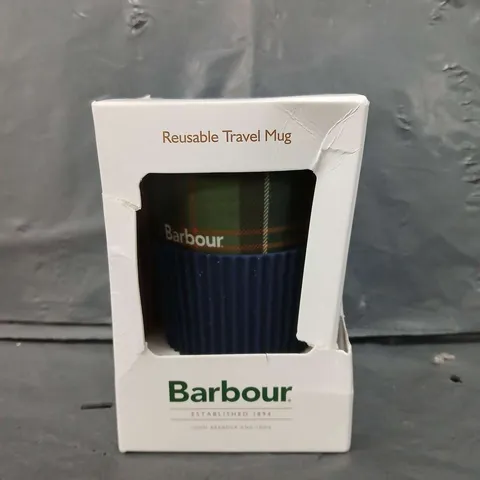 BARBOUR REUSABLE TARTAN PRINT TRAVEL MUG - GREEN