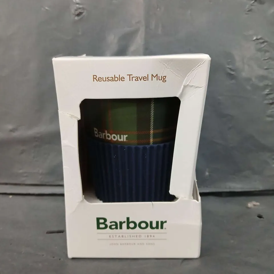 BARBOUR REUSABLE TARTAN PRINT TRAVEL MUG - GREEN