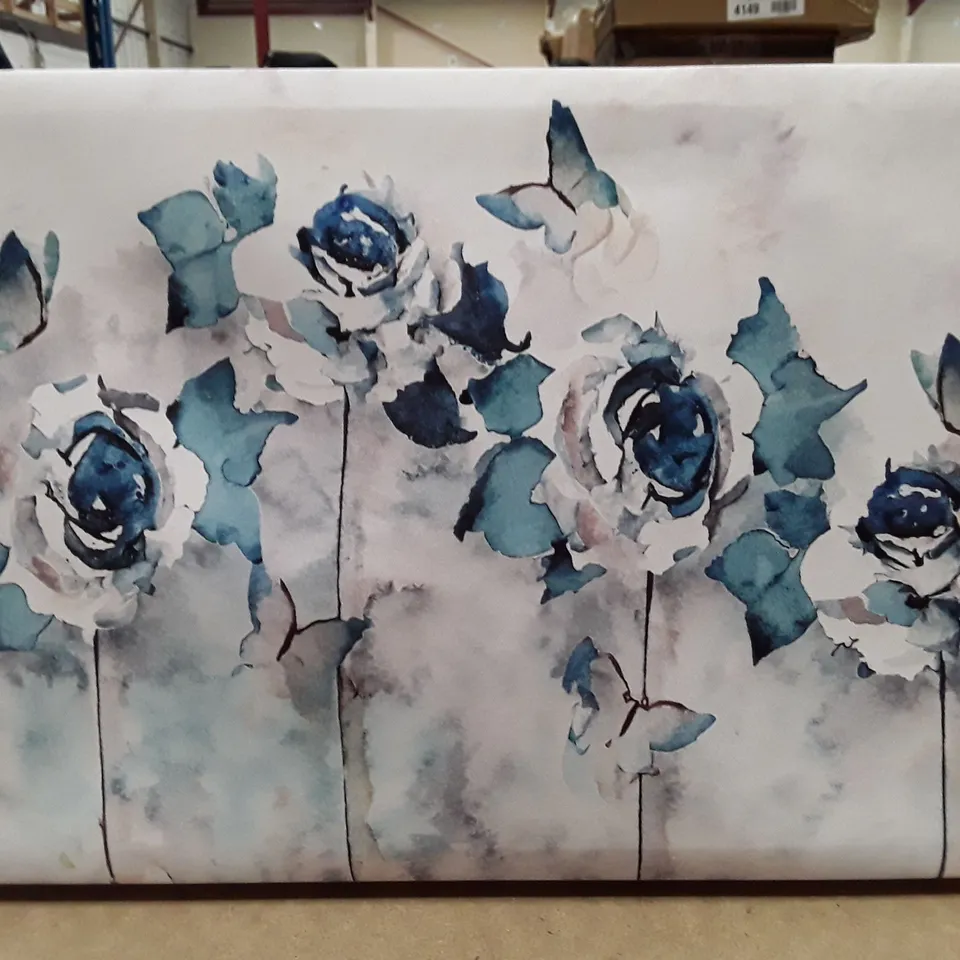 TEAL ROSES AND BUTTERFLIES - WRAPPED CANVAS ART PRINTS