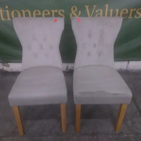 SET OF 2 DESIGNER BEWLEY UPHOLSTERED DINING CHAIRS MINK VELVET FABRIC WITH OAK LEGS