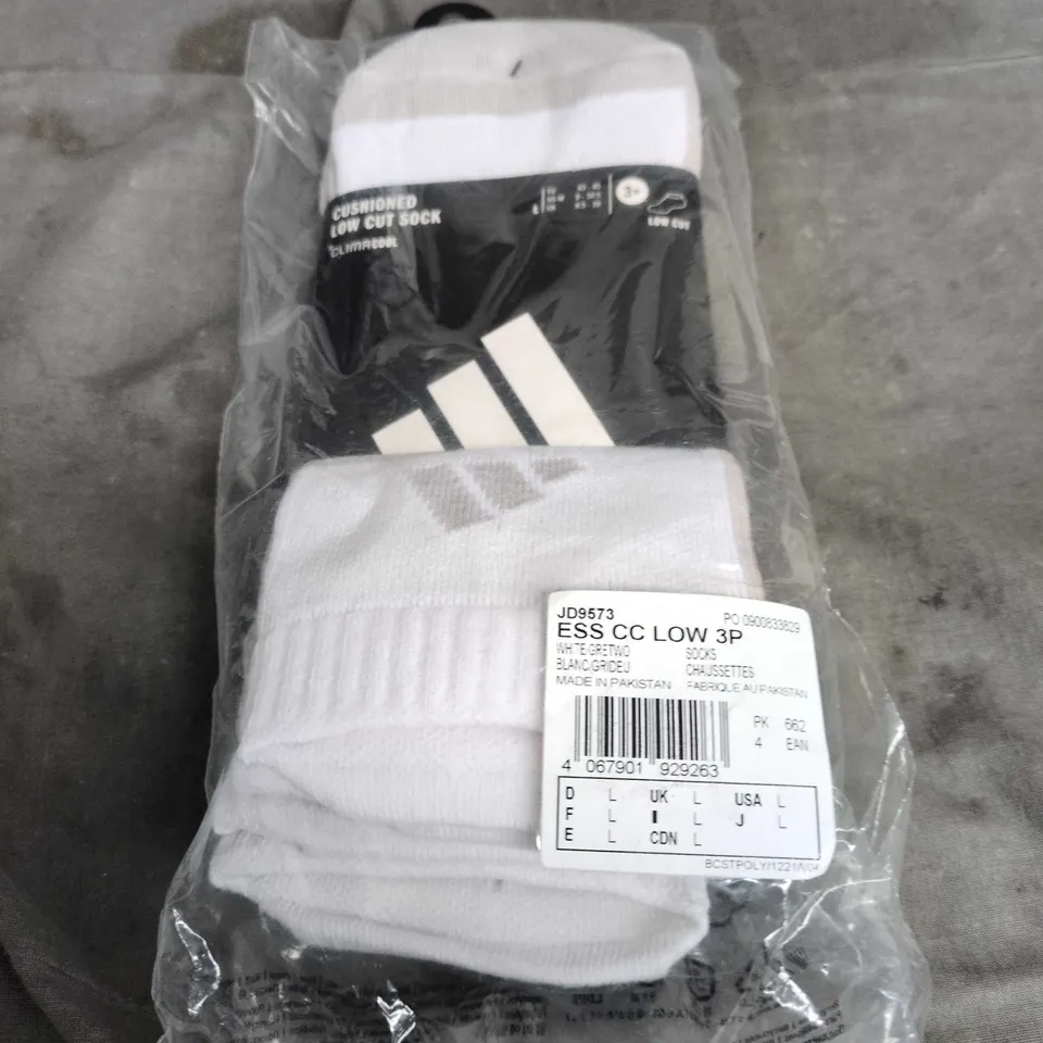 ADIDAS ESS CC LOW 3P SOCKS – WHITE, SIZE L (3 PACK)