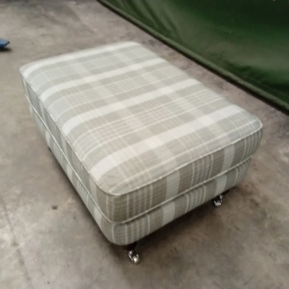 DESIGNER GREEN TARTAN FABRIC FOOTSTOOL