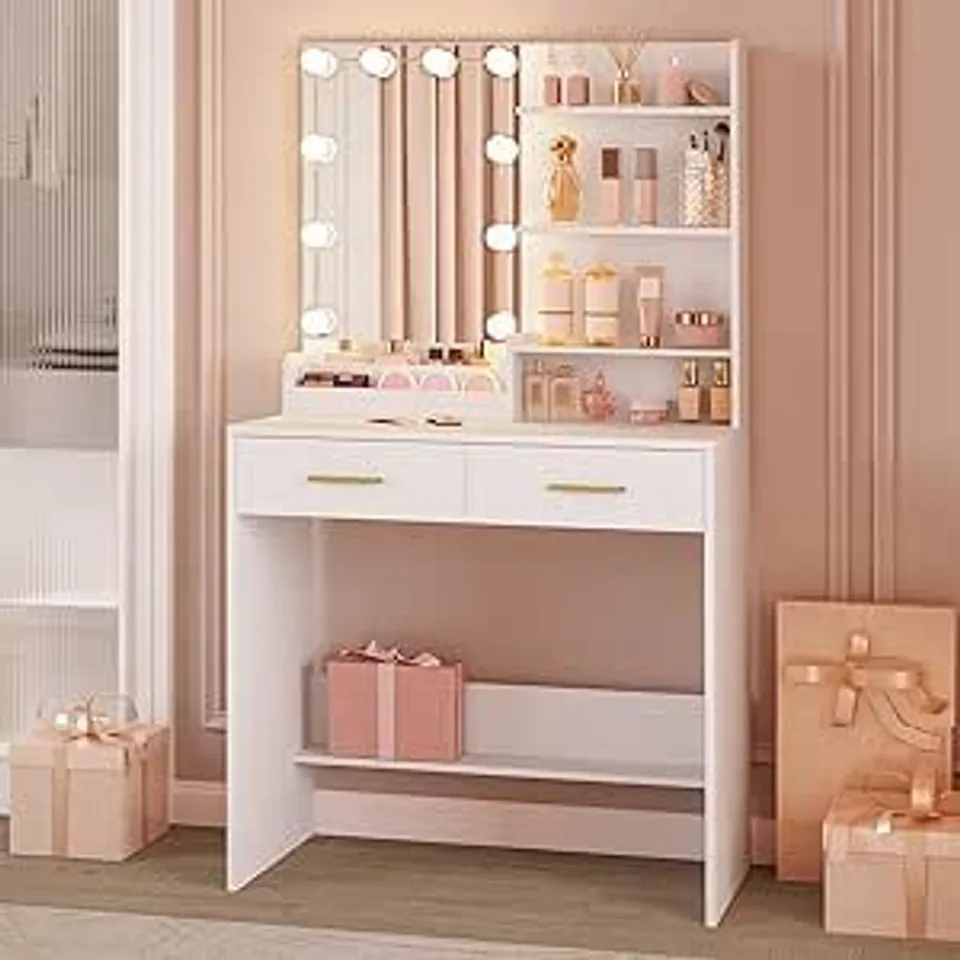 BOXED HZUANERI DRESSING TABLE WITH LED LIGHTING - WHITE (1 BOX)