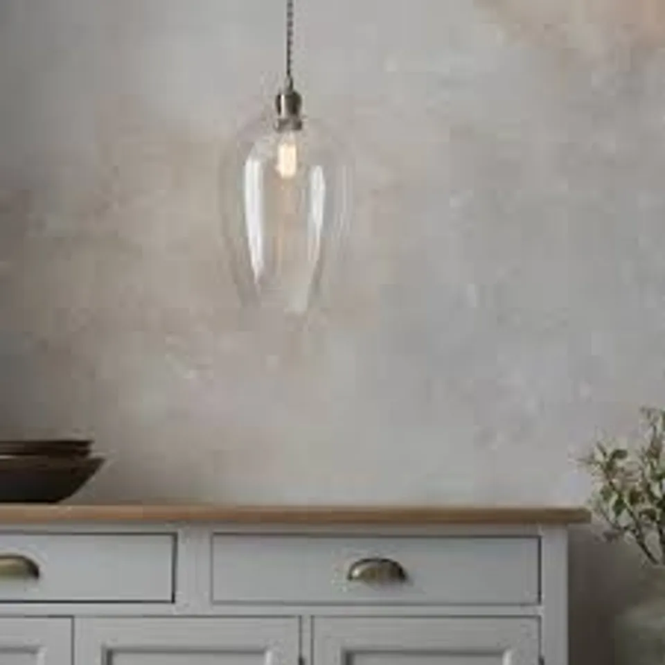 BOXED ENDON 1 LIGHT PENDANT ANTIQUE BRASS PLATE & CLEAR GLASS