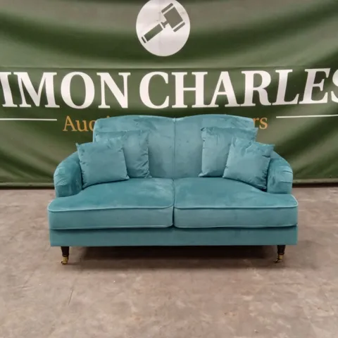PENERMON 2 SEATER VELVET ROLL ARMS SOFA - TEAL