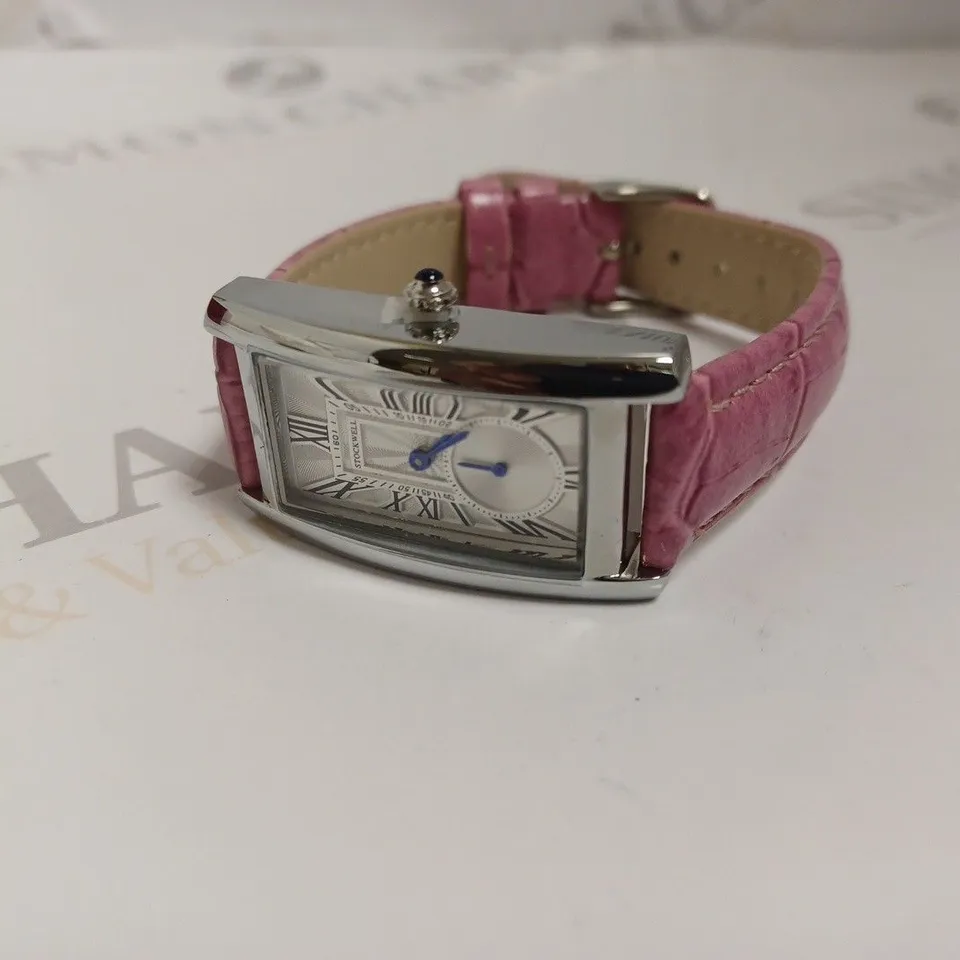 BOXED STOCKWELL LUXURY LADIES WATCH - TEXTURED DIAL WITH SUB DIAL MINUTE HAND - PINK LEATHER STRAP 