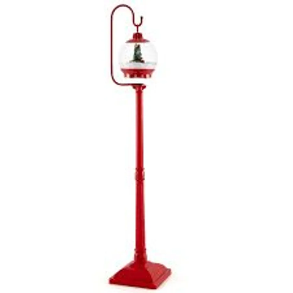 BOXED 68 INCH CHRISTMAS LAMP POST WITH SOUND ACTIVATED SNOW GLOBE LANTERN RED.