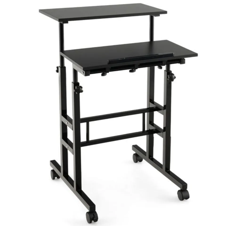 BOXED COSTWAY 2 TIER ADJUSTABLE STANDING DESK ON WHEELS