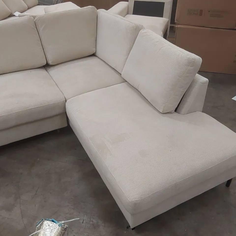 QUALITY DESIGNER UPHOLSTERED CORDUROY BEIGE CORNER SOFA BED