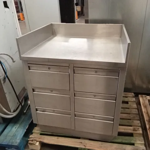 STAINLESS STEEL WALL BENCH WITH 6 DRAWERS, 880 X 790mm