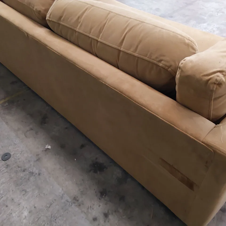 DESIGNER TWO SEATER SOFA MUSTARD PLUSH FABRIC 