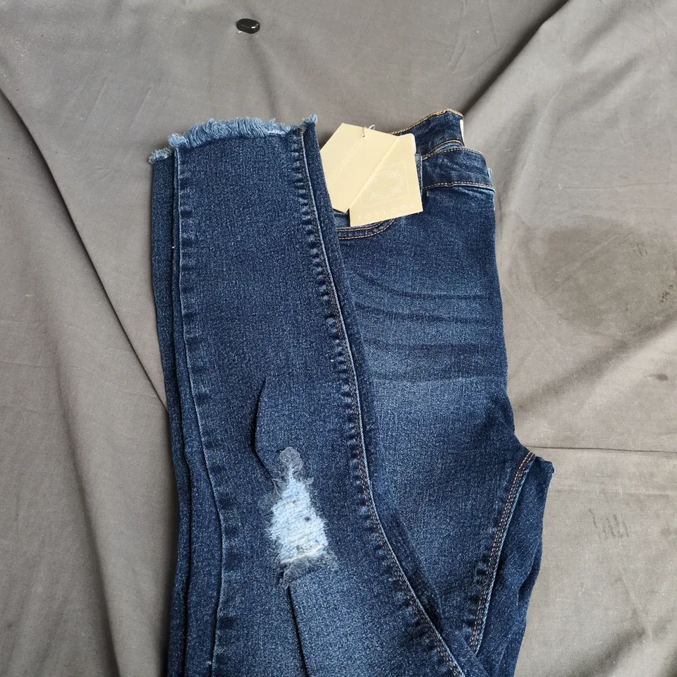 TOPLOOK WOMEN'S LILY RIPPED MID RISE JEGGINGS – MEDIUM BLUE, UK SIZE 16