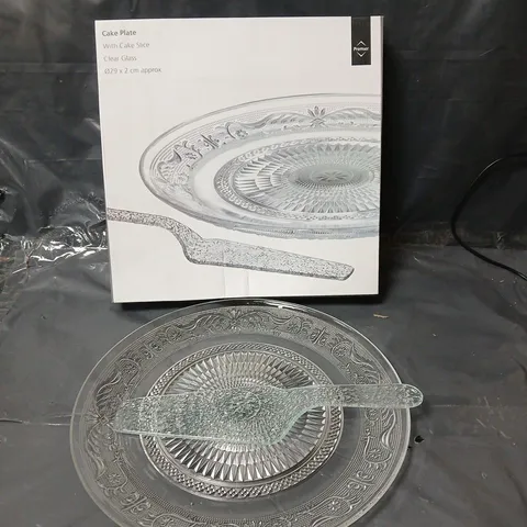 PREMIER CLEAR GLASS CAKE PLATE WITH CAKE SLICE