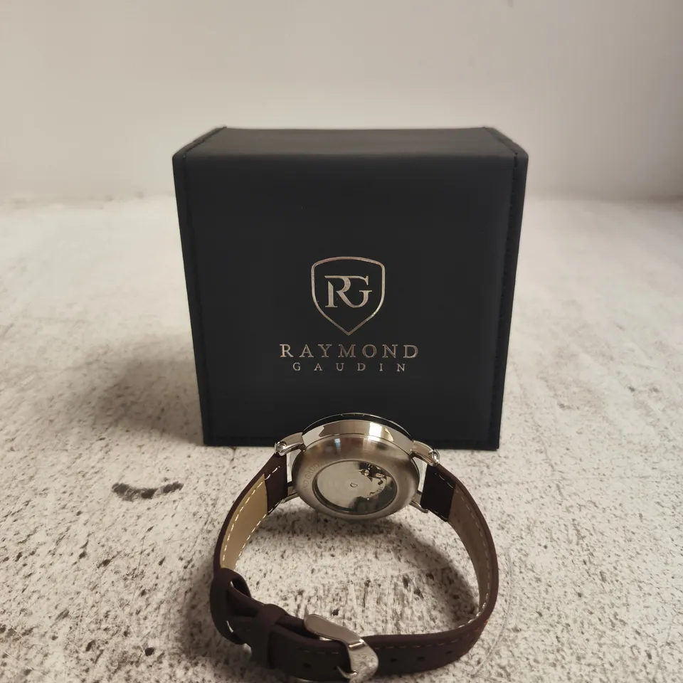 RAYMOND GAUDIN SKELETON WRISTWATCH – BROWN LEATHER STRAP, BOXED