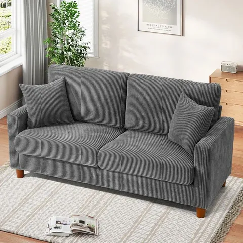 BOXED QUINSTON 2 SEATER CORDUROY SOFA - DARK GREY