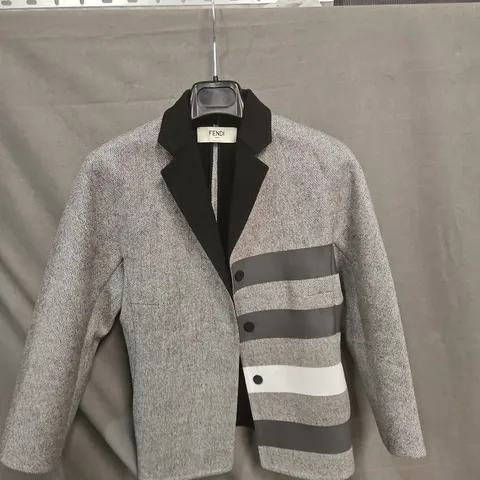 FENDI GREY TWEED BLAZER WITH BLACK LAPELS SIZE 40
