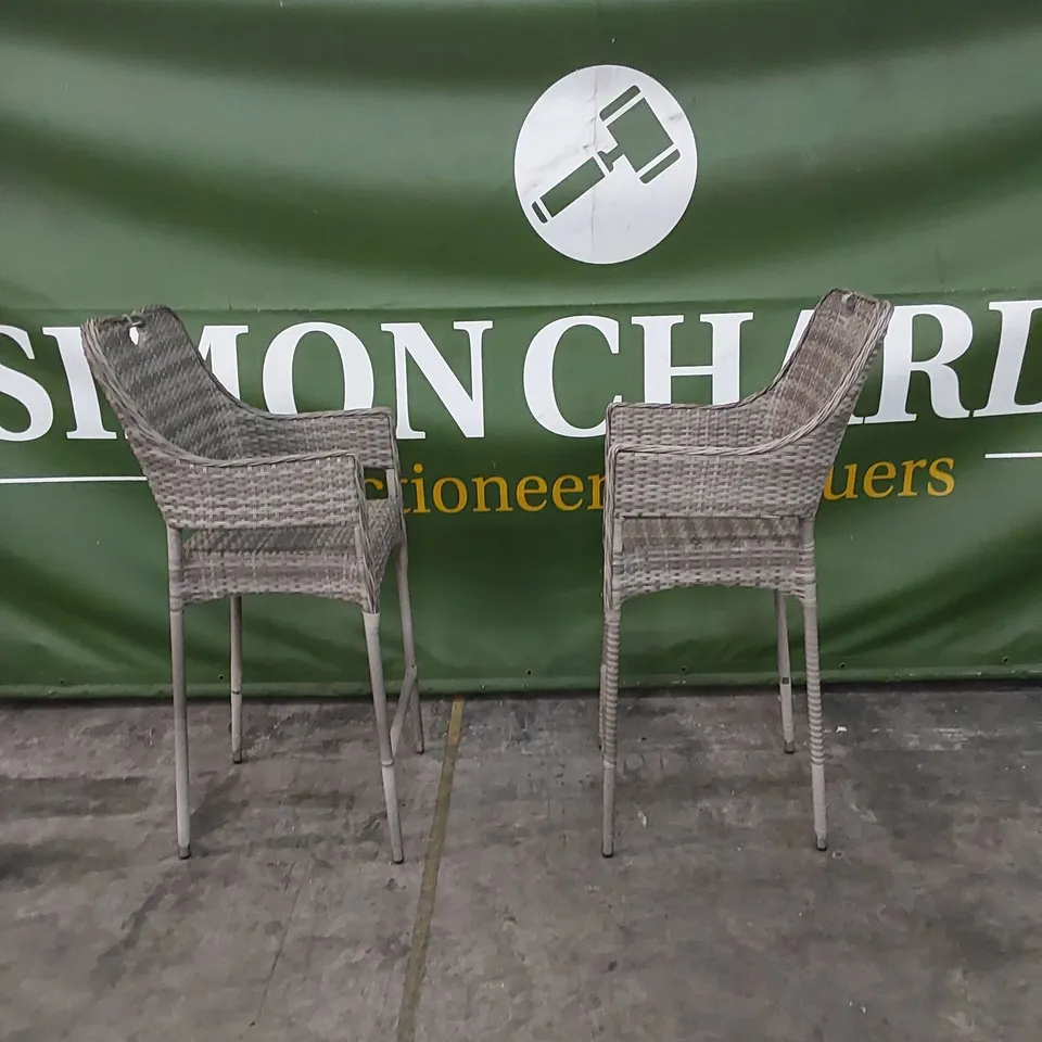 PAIR OF PORTO RATTAN PATIO BAR STOOLS IN GREY