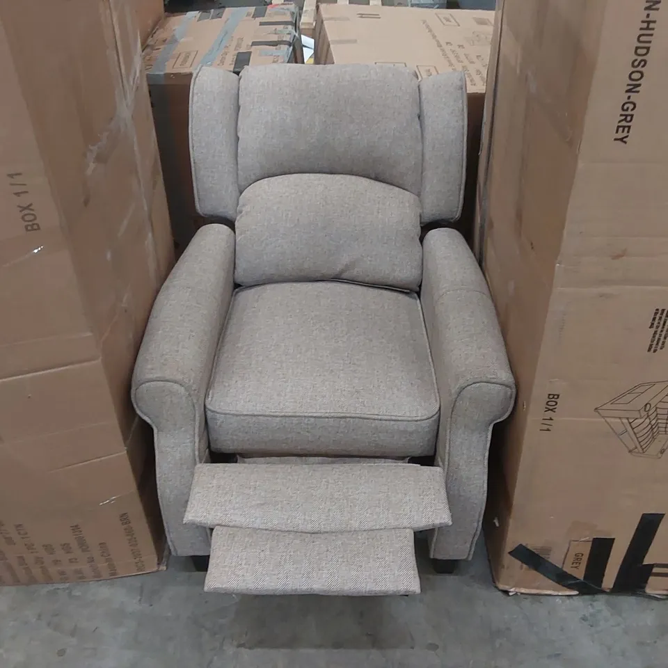 QUALITY DESIGNER FABRIC UPHOLSTERED PUSH-BACK RECLINING ARMCHAIR