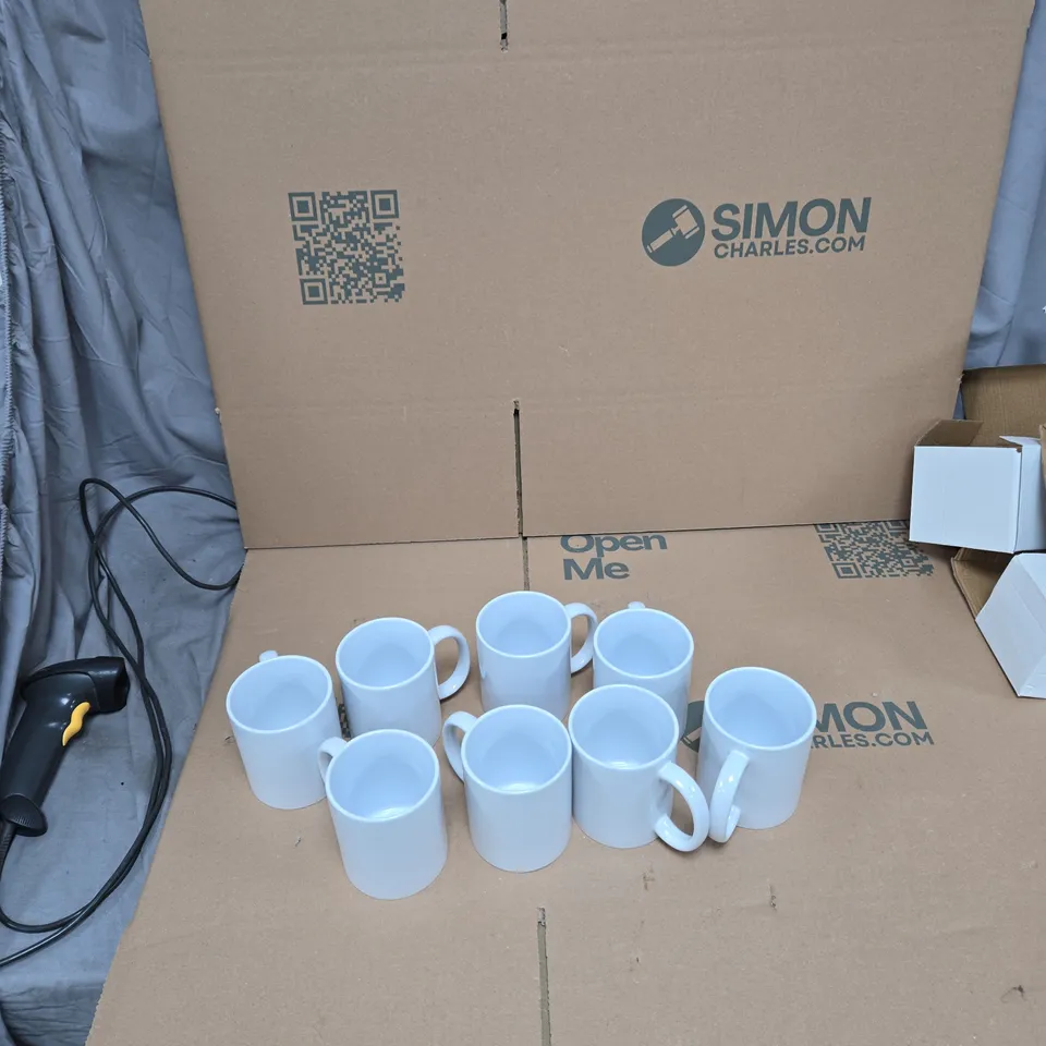 SET OF 8 PLAIN WHITE COFFEE MUGS 