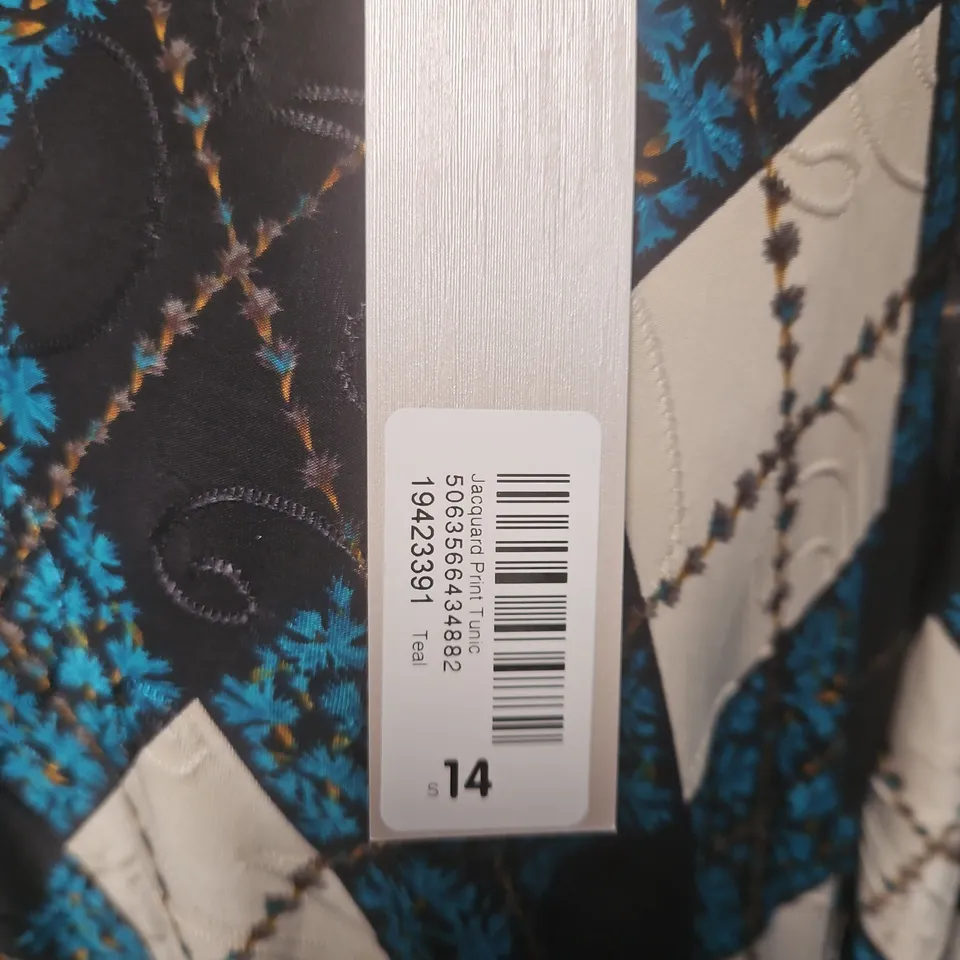 ROMAN WOMEN'S JACQUARD PRINT TUNIC TOP – BLUE/BLACK WITH WHITE DIAMOND PATTERN, UK 14