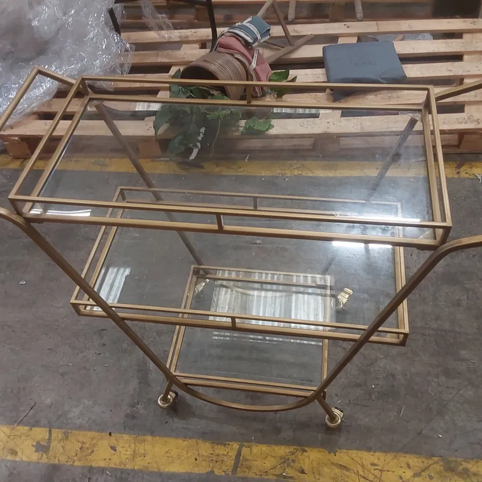 DESIGNER 3 TIER GLASS AND METAL DRINKS TROLLEY