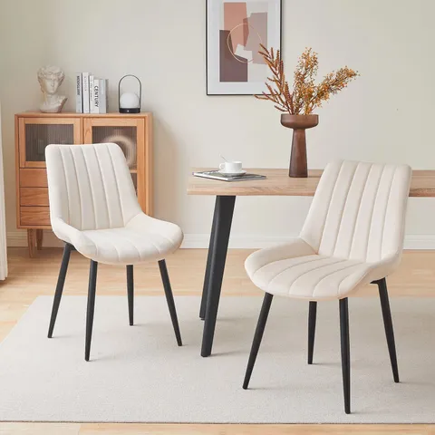 BOXED PAIR OF CREAM FABRIC UPHOLSTERED DINING/SIDE CHAIRS 