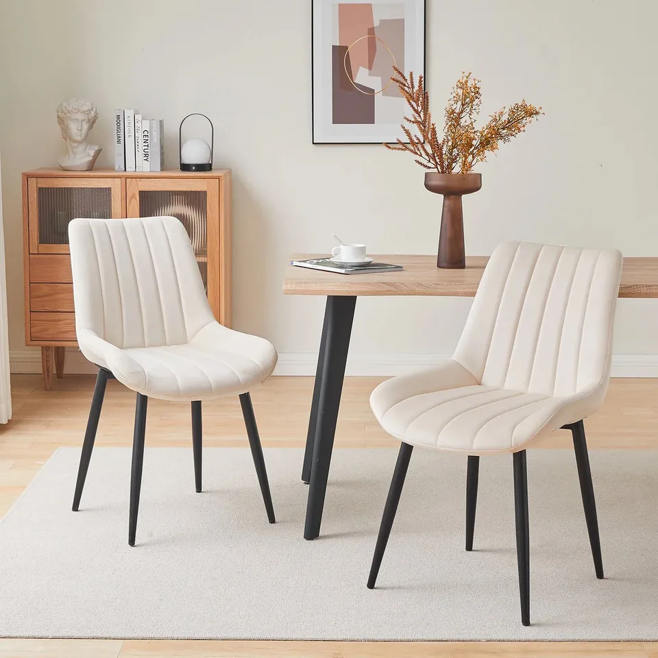 BOXED PAIR OF CREAM FABRIC UPHOLSTERED DINING/SIDE CHAIRS 