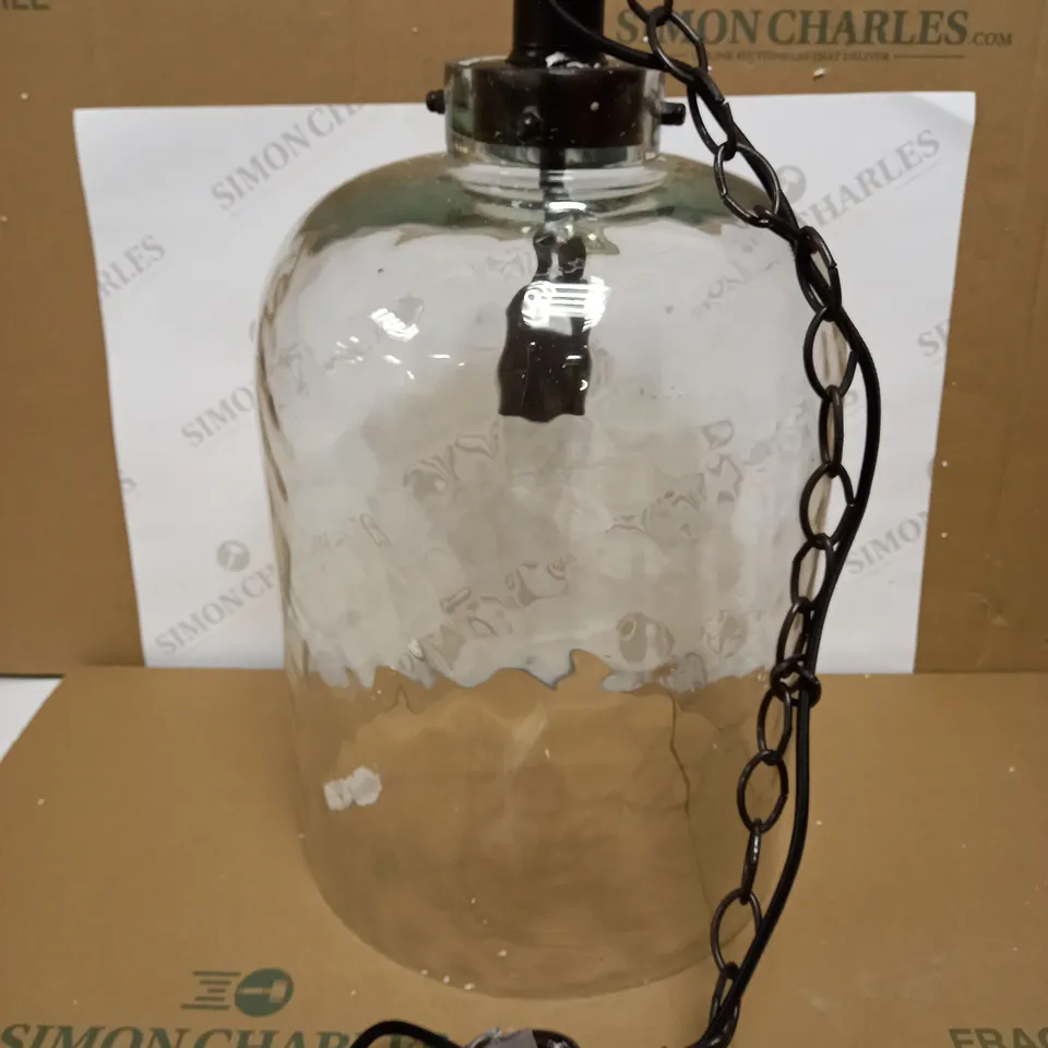 DAR LIGHTING TIGODA 1LT SINGLE PENDANT BRONZE AND GLASS LIGHT FIXTURE 