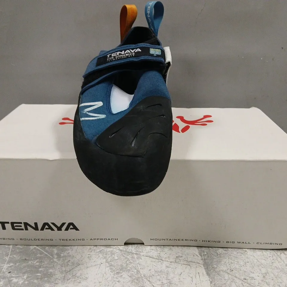 BOXED PAIR OF TENAYA MASTIA CLIMBING SHOES IN BLUE/BLACK SIZE UK 7