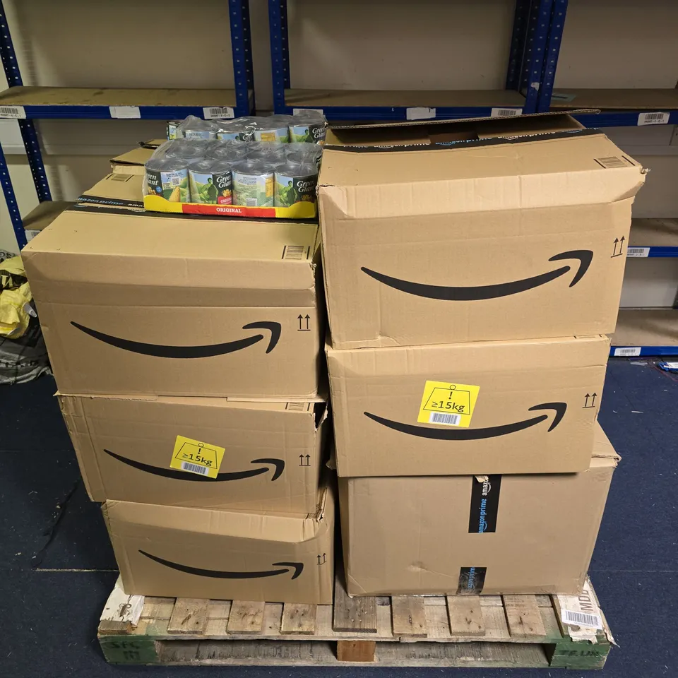 PALLET OF APPROXIMATELY 100 ASSORTED EXPIRED FOOD PRODUCTS TO INCLUDE HOTEL CHOCOLAT EVERYTHING COLLECTION, SWEETCORN & LUCOZADE DRINKS - COLLECTION ONLY 