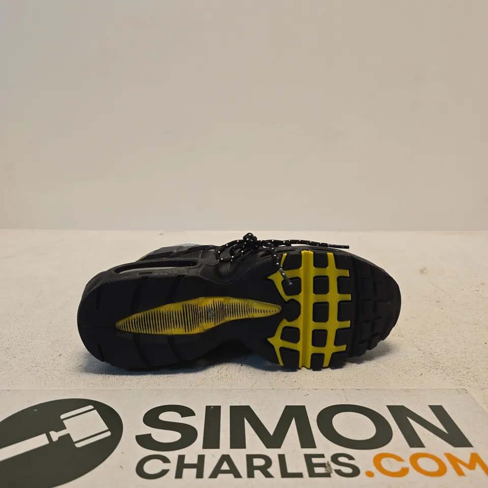 NIKE RUNNING SHOES – BLACK/GREY WITH YELLOW SWOOSH, UK 9 (MEN'S) + PAIR