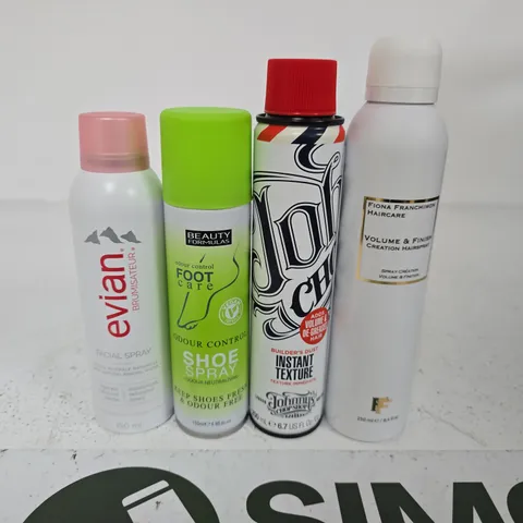 APPROXIMATELY 15 ASSORTED AEROSOLS TO INCLUDE FACIAL SPRAYS, SHOE SPRAY AND JOHNS CHOP